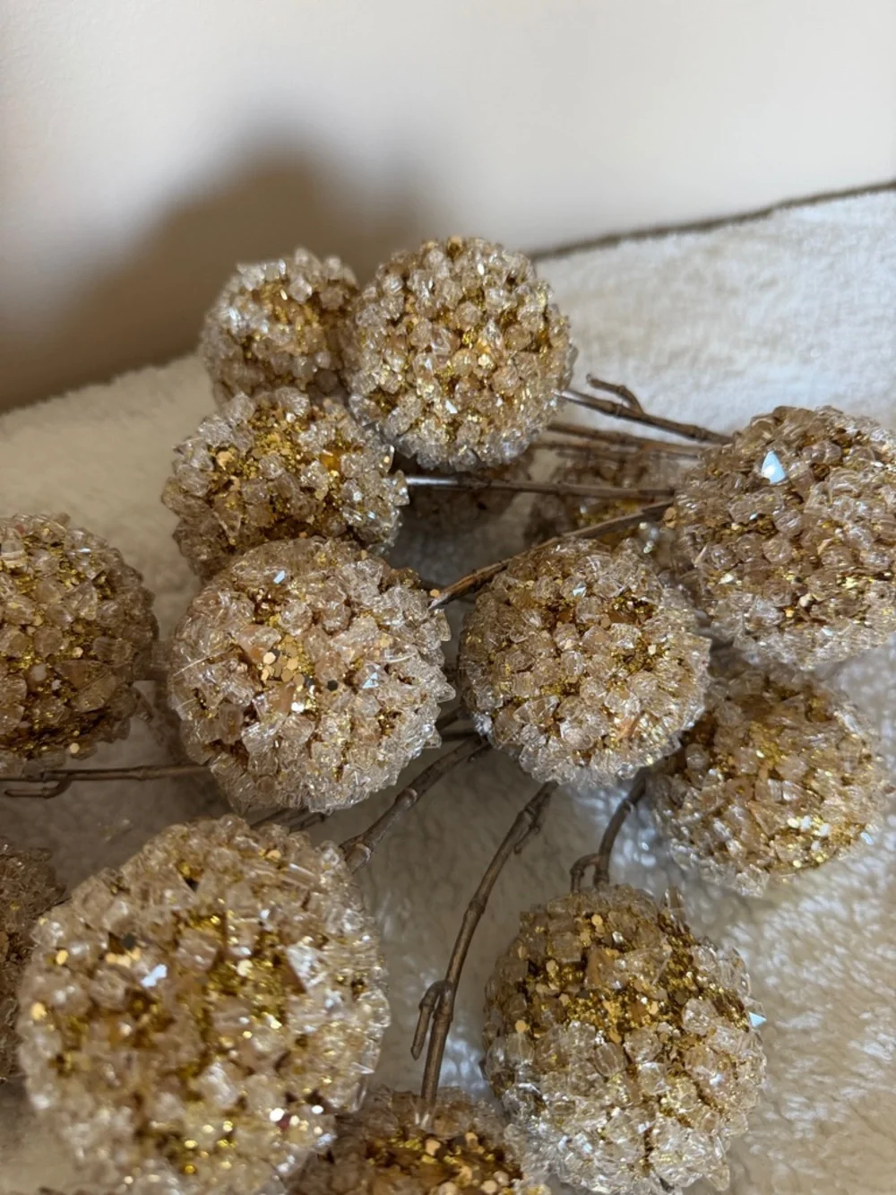 Holiday Christmas Gold Cleat Crystal Snowball Sprays Set of 2 NEW without Tags